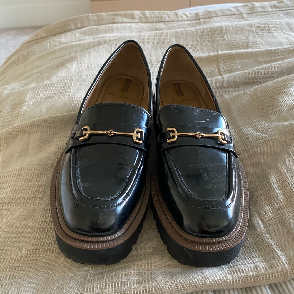 Sam Edelman Black Leather Loafers with Brown Sole